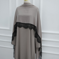 en tissu Nida de couleur unie respirante avec manchette en dentelle fendue assortie avec ensemble d'abaya modeste d'écharpe