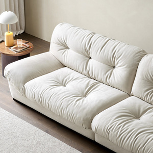 Italian Style Cloud <b>Sofa</b>, Wabi-Sabi Cream Fabric Couch, Frosted Cloth Straight Row <b>Sofa</b> for <b>Small</b> Living Room - Product Image 2