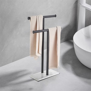 Portasciugamani verticale da appoggio in acciaio inossidabile spazzolato effetto marmo, mobile, con doppio portasciugamani per asciugatura mani e stoccaggio - Product Image 1