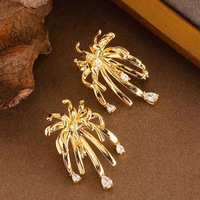 Anting Bunga Berlapis Berlian Kuningan Fashion Perhiasan Kustom OEM, Anting Elegan Bergaya untuk Pernikahan, Pemasok Perhiasan Grosir