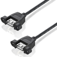 Cable de Extensión USB 2.0 Tipo A Hembra a Hembra Bochara con Montaje en Panel de Tornillos, Doble Blindaje (Lámina + Trenzado) 30cm 50cm