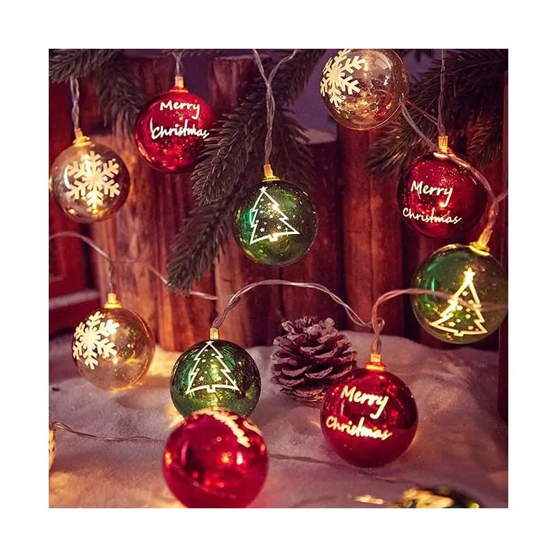 クリスマスラウンドボールライトストリングスノーフレーク五芒星ミラー装飾ランプ電気メッキルーム