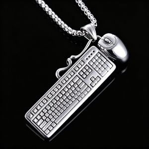 yunnique <b>Keyboard</b> And Mouse Pendant Necklace Stainless Steel Men's Hip Hop Retro Geometric Design Gift Jewelry - Product Image 1
