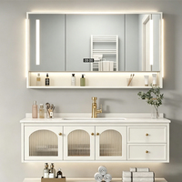 Ensemble de meuble-lavabo mural de luxe moderne avec vasque en céramique, armoire à porte vitrée, miroir, option salle à manger, fourniture directe usine sur mesure pour