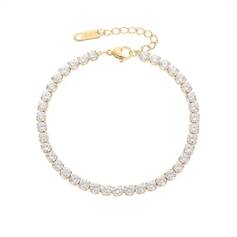 Bracelet de Tennis en acier inoxydable, classique, zircon cubique, bijoux en émail zircone argent et or, pour femmes