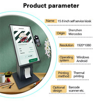 Máquina táctil capacitiva todo en uno con pago de autoservicio de 15,6 pulgadas con sistema Android, quiosco de contador de impresora con escáner de código QR