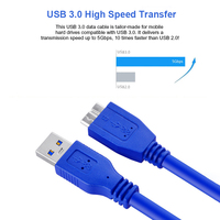Cable de Carga y Datos Xput Negro Azul USB 3.0 Tipo A Macho a Micro B Macho para Disco Duro Externo, Varias Longitudes 0.3-5M
