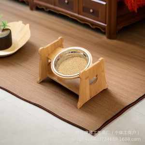 Support pour gamelles de chat en bois, double station d'alimentation antidérapante pour chats et chiens avec gamelles en acier inoxydable - Product Image 3