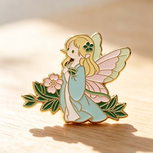 Épinglette Métallique Fille Fée Plaqué Or Émail Dur Motif Dessin Animé Collectionneur - Product Image 3