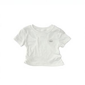 T-shirt da bambina <span class=keywords><strong>con</strong></span> colletto alla marinara, manica corta, in cotone, <span class=keywords><strong>con</strong></span> fiocco, casual, all'ingrosso, abbigliamento per bambini OEM - Product Image 3