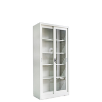 Meuble de rangement en acier pour bureau et garage, armoire de classement, bibliothèque de bureau avec 2 portes coulissantes en verre – Vente directe usine