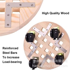 Base redonda de madera para macetas con ruedas para maceteros de interior, color madera natural - Product Image 3