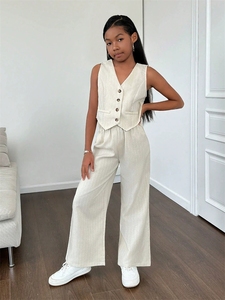 Conjunto de Ropa para Adolescentes, Chaleco + Pantalones Holgados, Conjunto de 2 Piezas para <span class=keywords><strong>Niñas</strong></span> - Product Image 3