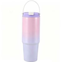 Bouteille d'eau isotherme en acier inoxydable 30OZ avec logo personnalisé, dégradé de couleurs, pour l'été, tasses à café, gobelet avec paille et poignée portable