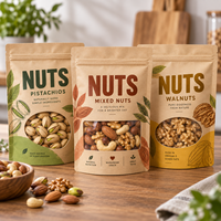 Sachet Doypack Personnalisé en Papier Kraft Qualité Alimentaire avec Fenêtre et Fermeture Zip Refermable pour Emballage de Snacks et Noix