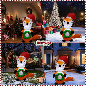 Decoraciones Inflables Navideñas Iluminadas para Interiores y Exteriores, Zorro de 4 Pies con Corona Navideña para Decoración de Jardín, Césped, Hogar y Fiestas - Product Image 5