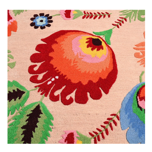 Tapis en laine à fleurs moderne fabriqué à la main Tapis multicolore vibrant Design d'art populaire traditionnel Laine naturelle douce Taille personnalisée - Product Image 5