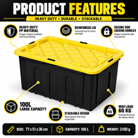 Boîte de rangement en gros de 100 L avec couvercle, série XL classique, conteneur en plastique PP robuste pour entrepôt et garage