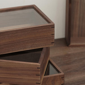 Glass Top Walnut lưu trữ hộp hiển thị Lỗ mộng và tenon hiển thị trường hợp cho sưu tầm bụi-miễn phí lưu trữ với nắp tùy chỉnh bán buôn - Product Image 4