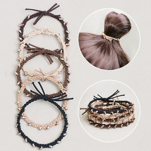 Élastiques à cheveux en strass style coréen, tressés, pour queue de cheval, accessoires capillaires en tissu faits à la main, usage quotidien, été 2024 - Product Image 2