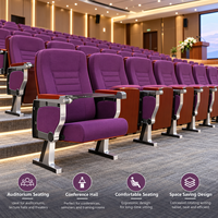 Chaise d'auditorium en tissu avec structure en alliage d'aluminium, siège de théâtre avec panneau arrière décoratif en bois
