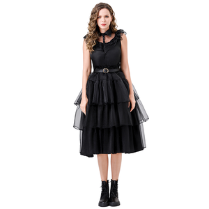 Costume de sorcière pour femmes, style Halloween, costume de <span class=keywords><strong>famille</strong></span>, robe en gaze noire avec matière en spandex, robe de vampire noire - Product Image 1