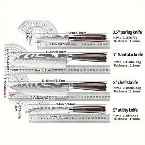 Juego de Cuchillos de Cocina IOKO Damasco con Patrón Láser Japonés, Mango de Madera Pakka, Cuchillo de Chef, para Rebanar, Sushi, Carne, Santoku, 4 Piezas - Product Image 6