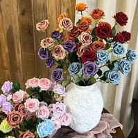 Bouquet de fleurs artificielles en velours fait main, 6 têtes, rose rouge, pour mariage et décoration intérieure, pour la fête des mères, fleurs artificielles