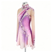 Robe de patinage artistique, dégradé violet rose, appliques florales en strass, costume de patinage pour compétition de danse sur glace pour filles adultes
