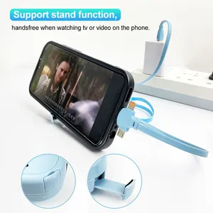 Custom Logo Extensible 3 In 1 USB Retractable Cable Multi Charger Cable For Iphone Android With Stand Function