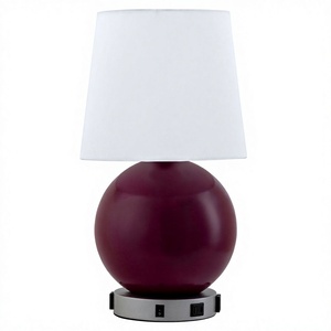 Lámpara de Mesa de Metal Roja con 2 Tomas de Corriente en la Base para Decoración del Hogar, Dormitorio, Vestíbulo de Hotel, Habitación de Hotel - Product Image 1