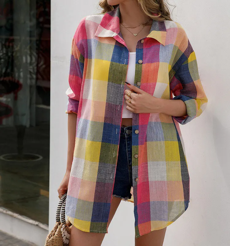 OEM/ODM shirts for women blouse for women new casual shirt plaid flannel contrast color