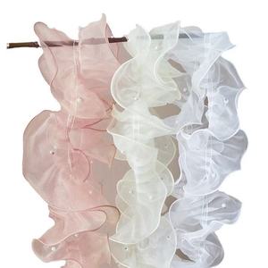Vente directe d'usine, dentelle plissée en <span class=keywords><strong>organza</strong></span> perlée faite à la main de 11 cm, accessoires pour vêtements avec bordure en miroir et motif floral - Product Image 5