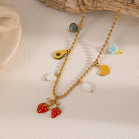 Collar de cuentas redondas de acero inoxidable TD para mujer, collar con colgante de serie de frutas y plátanos de fresa
