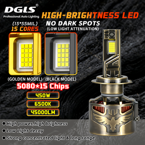 DGLS D45 5080*15 Chips LED Faro Delantero Modelo Dorado/Negro con Baja Decadencia <span class=keywords><strong>de</strong></span> Luz, Iluminación Amplia y Profunda - Product Image 2