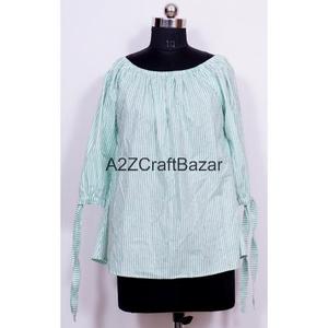 Top Túnica Ajustada de Algodón Tejido Ecológico para Mujer, Mangas Asimétricas con Volantes, Botones, Lavable, Limpieza en Seco, Casual - Product Image 5