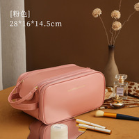 Trousse à cosmétiques en cuir PU de grande capacité avec motif de lettres Pochette de maquillage de voyage à fermeture éclair étanche pour femmes et filles