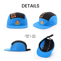 Casquettes de camping à 5 panneaux à bord plat avec logo brodé personnalisé Aung Crown, impression color block, casquette de course personnalisée