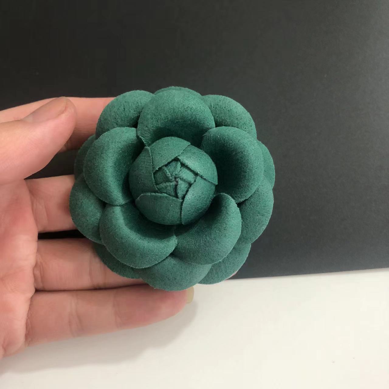 3 dark green thick flannel plus brooch