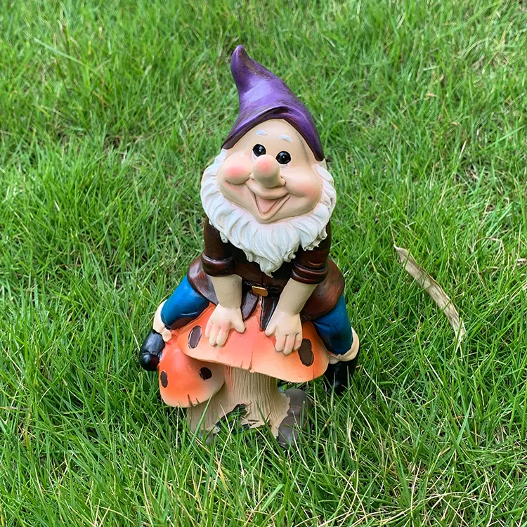 Home Decor Gnome Ornament Mini Resin Figurine Sculpture Cartoon Dwarf Riding Mushroom Garden Ornaments