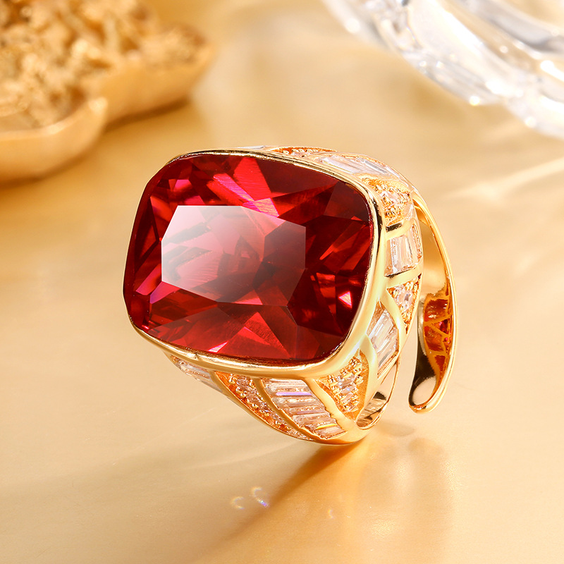 Bague en corindon rouge, taille ajustable