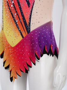 Maillot de Gimnasia Rítmica para Niñas, con Malla, Rayas Diagonales, Pedrería, Sin Mangas, Cuello Redondo, Parte Inferior con Diseño de Llama, para Competición, Personalizado - Product Image 4