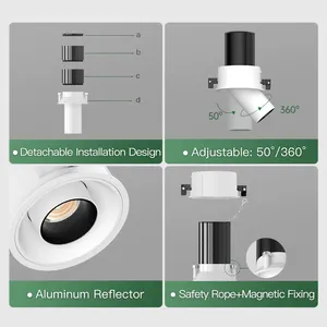 XRZLux Retractable Adjustable Spotlights 10W Recessed Led Wall Washer Spot Light Embedded COB Downlight Stretchable Spotlight