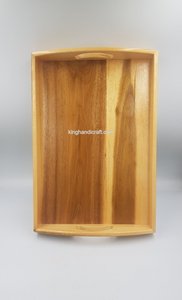 Plateau de service en bois d'acacia fabriqué à la main avec poignées 35x25x5cm-Plateau en bois naturel pour cuisine, salle à manger, hôtel-OEM ODM - Product Image 5