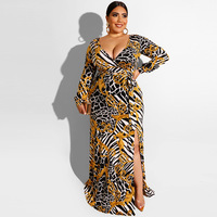 GX607A Mode 5XL Langarm Deep V High Split Sexy Vestido De Talla Grande Party kleid für dicke Frauen