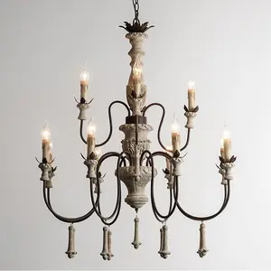 Quốc gia Mỹ Baroque cũ đồ gỗ cá tính đôi boong mười hai đầu đèn chiếu sáng đèn chùm sang trọng