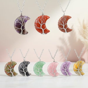 Vente en gros de pendentifs en cristal naturel en forme de lune et de cœur, pierre de cristal de guérison, arbre de vie enroulé pour collier de bricolage, cadeau de bijoux - Product Image 4