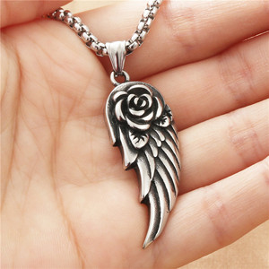 <b>Titanium</b> Steel Angel Wing Pendant With Rose Design Men's Necklace Everyday Wear Retro Style 19002 - Product Image 2