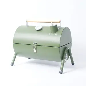 Venta caliente nueva barbacoa de barril de parrilla de ahumador de carbón profesional verde al aire libre para acampar