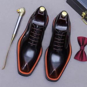 Luxury Cowhide Leather Square Toe Lace-Up Durable Breathable Anti-Slip Formal Wedding Dress Shoes for Men Classic Brogue - Product Image 1